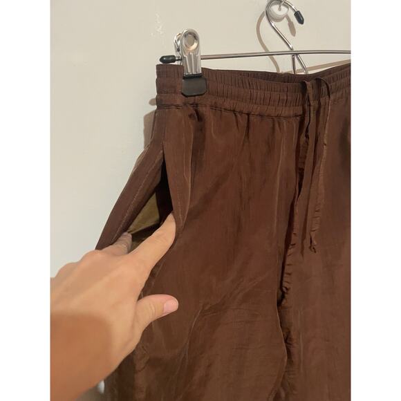 Mureli Vintage Chocolate Brown size S 100% silk track pants casual - Picture 3 of 5